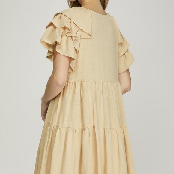Taupe Ruffle Dress - Picture 2 of 2